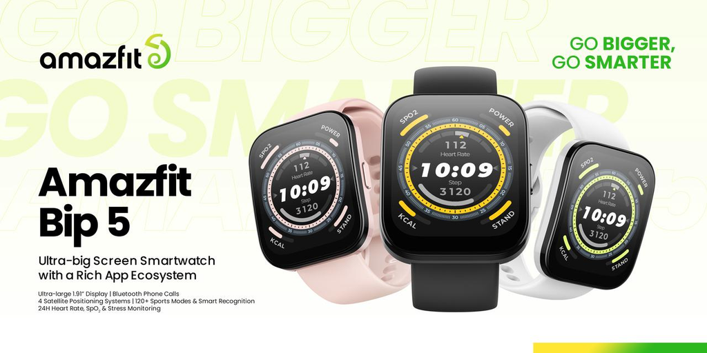 NEW AMAZFIT BIP 5 GOES BIGGER AND SMARTER WITH AN EXTRA-LARGE SCREEN, 70+ DOWNLOADABLE APPS AND GAMES, AND MORE
